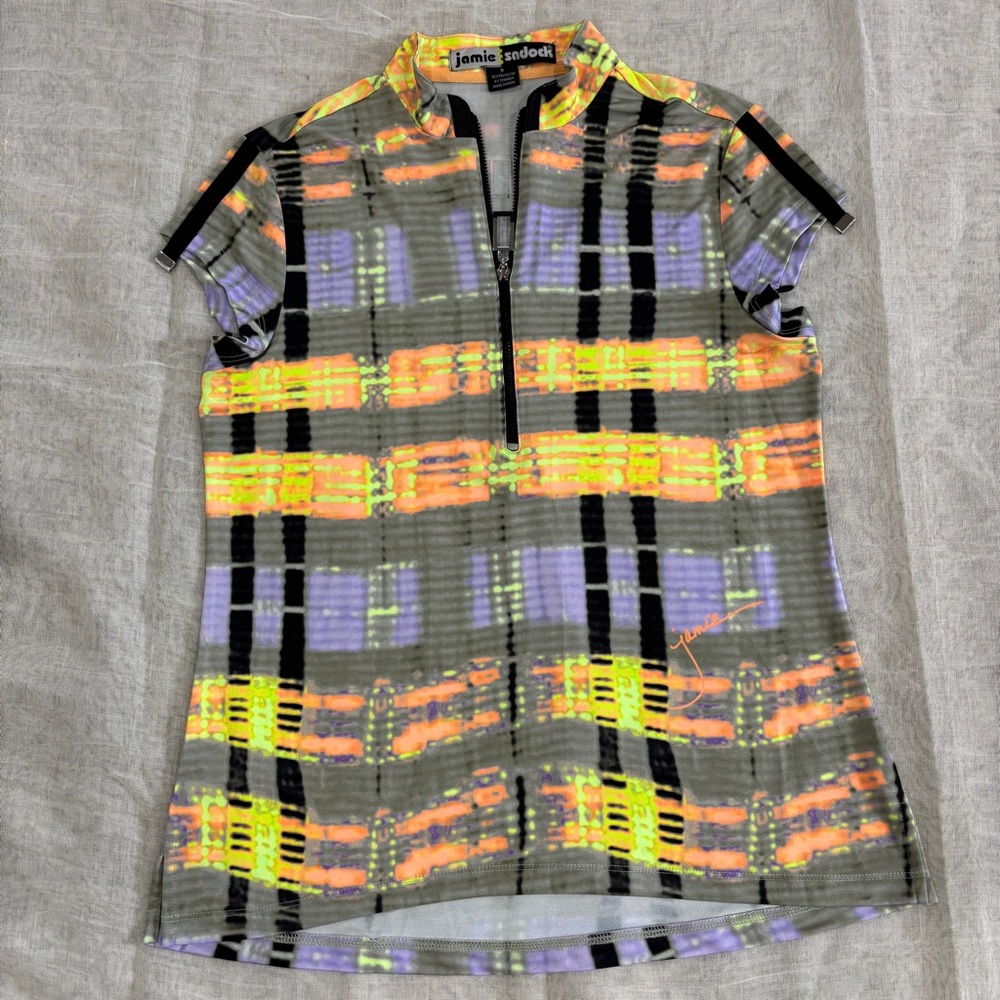 Jamie Sadock Vibrant Plaid Zip Polo